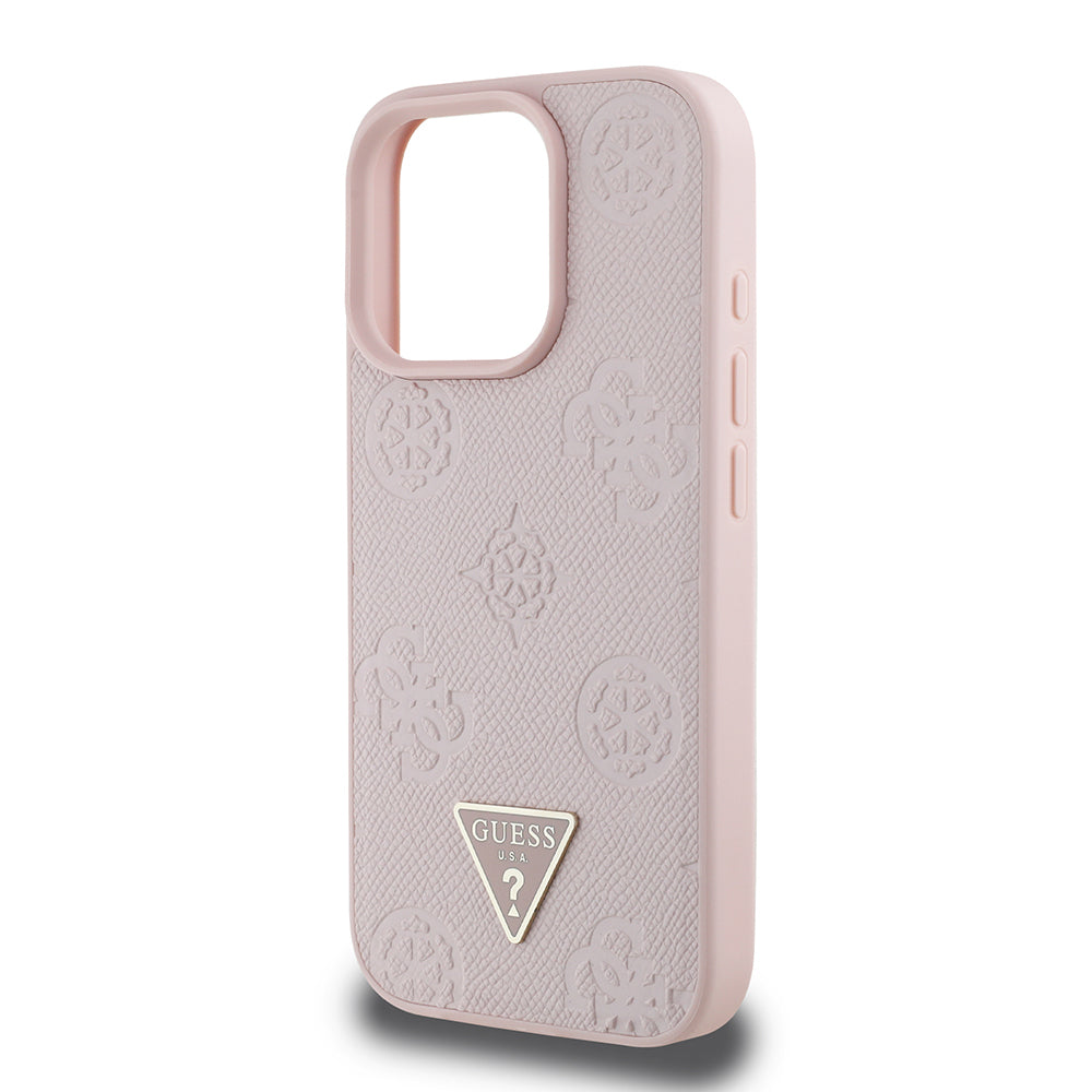 iPhone 16 Pro Kılıf Guess Orjinal Lisanslı M-safe Şarj Özellikli Sıcak Baskılı Üçgen Logolu PU Deri Peony Kapak