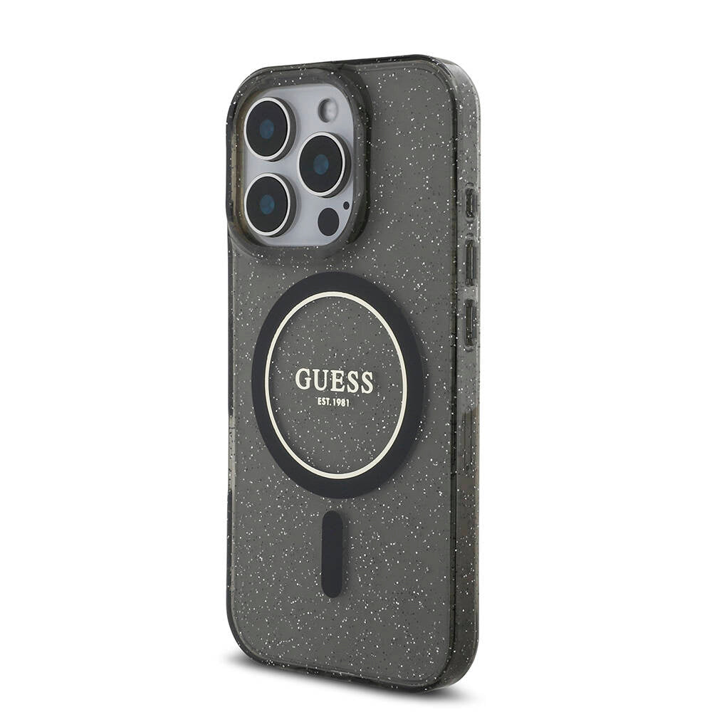 iPhone 16 Pro Kılıf Guess Orjinal Lisanslı M-safe Şarj Özellikli Simli Silikon İnci Bileklikli Kapak