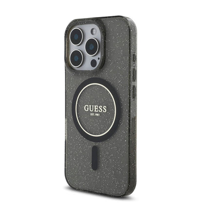 iPhone 16 Pro Kılıf Guess Orjinal Lisanslı M-safe Şarj Özellikli Simli Silikon İnci Bileklikli Kapak