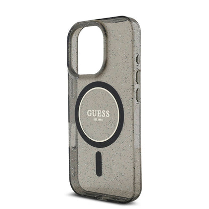 iPhone 16 Pro Kılıf Guess Orjinal Lisanslı M-safe Şarj Özellikli Simli Silikon İnci Bileklikli Kapak
