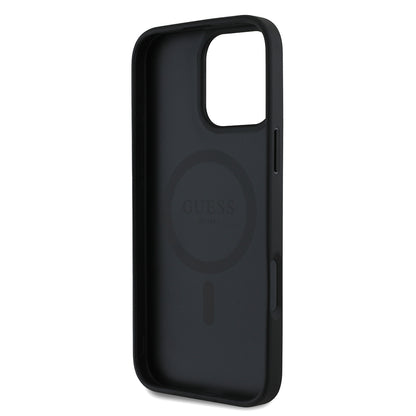 iPhone 16 Pro Kılıf Guess Orjinal Lisanslı M-safe Şarj Özellikli Taneli Çiçek Tasarımlı Metal Yazı Logolu Kapak