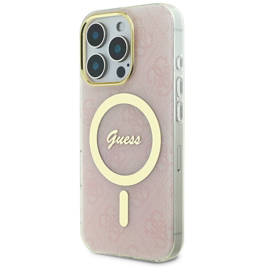 iPhone 16 Pro Kılıf Guess Orjinal Lisanslı M-safe Şarj Özellikli Yazı Logolu 4G Desenli Kapak