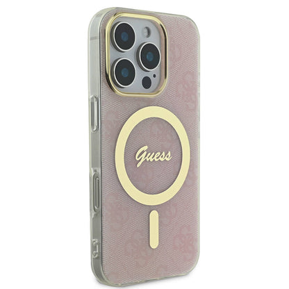 iPhone 16 Pro Kılıf Guess Orjinal Lisanslı M-safe Şarj Özellikli Yazı Logolu 4G Desenli Kapak