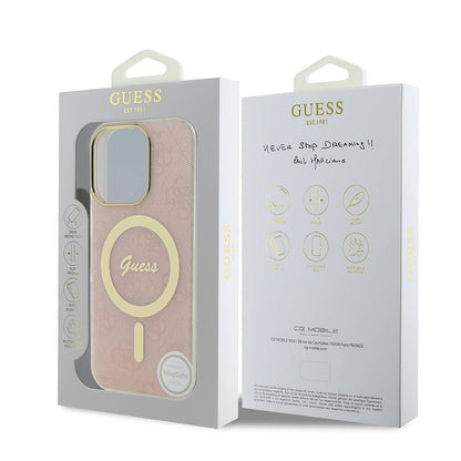 iPhone 16 Pro Kılıf Guess Orjinal Lisanslı M-safe Şarj Özellikli Yazı Logolu 4G Desenli Kapak