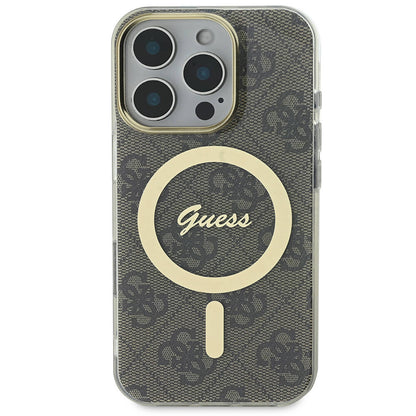 iPhone 16 Pro Kılıf Guess Orjinal Lisanslı M-safe Şarj Özellikli Yazı Logolu 4G Desenli Kapak
