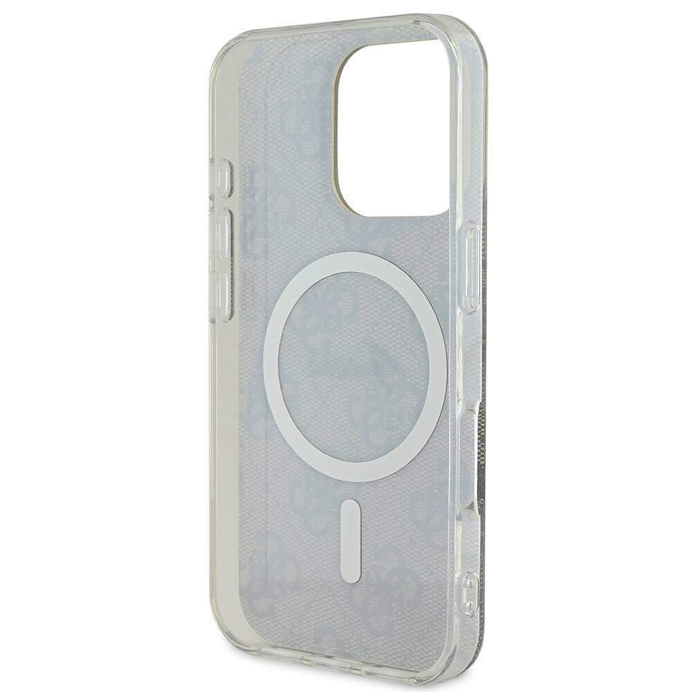iPhone 16 Pro Kılıf Guess Orjinal Lisanslı M-safe Şarj Özellikli Yazı Logolu 4G Desenli Kapak