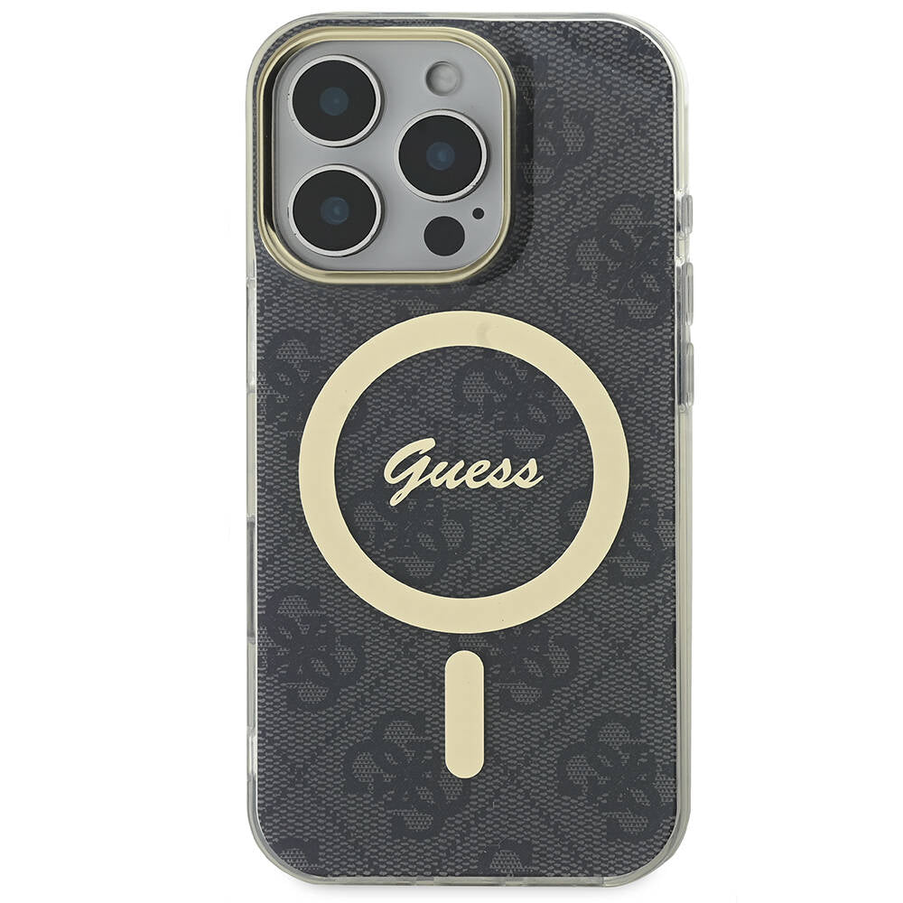 iPhone 16 Pro Kılıf Guess Orjinal Lisanslı M-safe Şarj Özellikli Yazı Logolu 4G Desenli Kapak