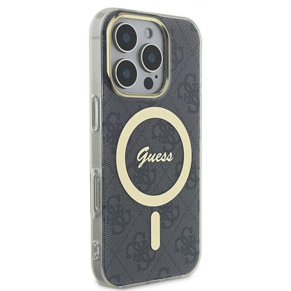 iPhone 16 Pro Kılıf Guess Orjinal Lisanslı M-safe Şarj Özellikli Yazı Logolu 4G Desenli Kapak