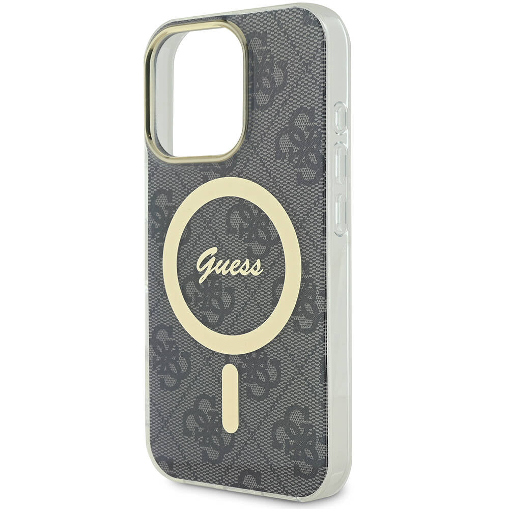 iPhone 16 Pro Kılıf Guess Orjinal Lisanslı M-safe Şarj Özellikli Yazı Logolu 4G Desenli Kapak