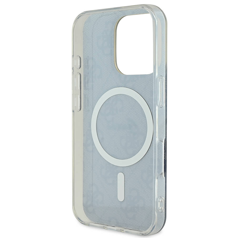 iPhone 16 Pro Kılıf Guess Orjinal Lisanslı M-safe Şarj Özellikli Yazı Logolu 4G Desenli Kapak