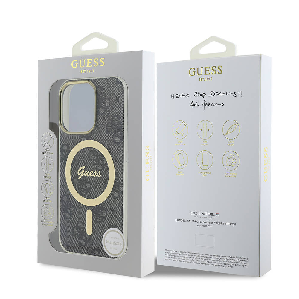 iPhone 16 Pro Kılıf Guess Orjinal Lisanslı M-safe Şarj Özellikli Yazı Logolu 4G Desenli Kapak