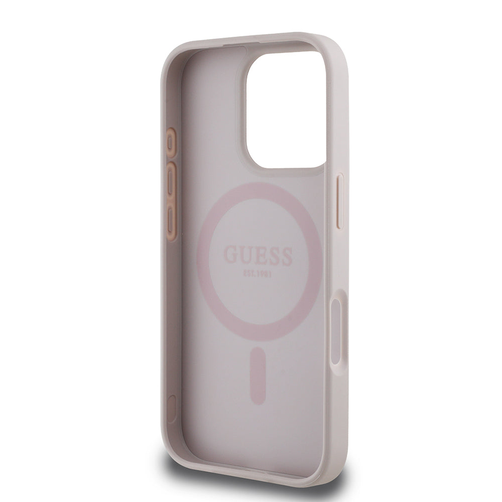 iPhone 16 Pro Kılıf Guess Orjinal Lisanslı M-safe Şarj Özellikli Yazı Logolu Circle Classic Kapak