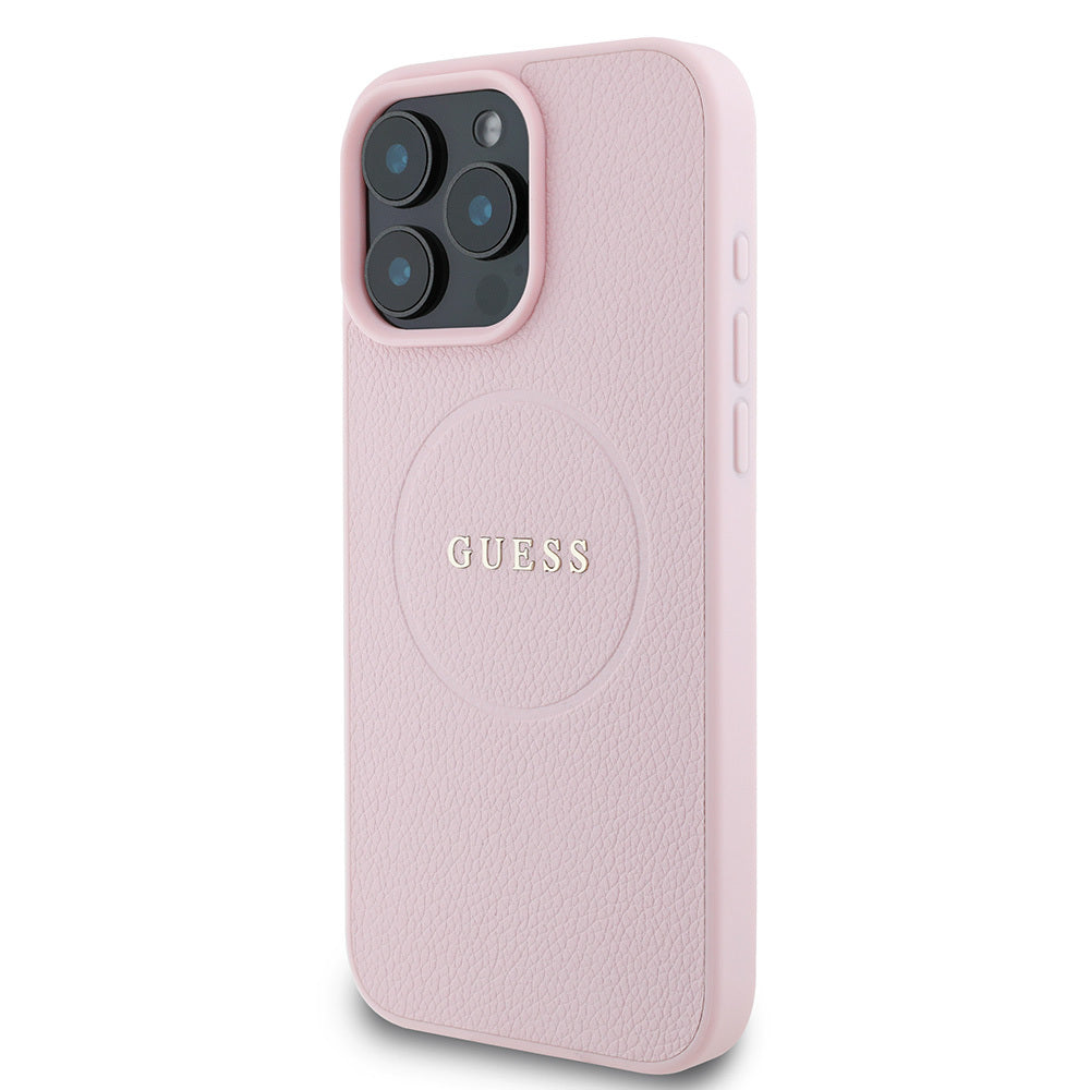 iPhone 16 Pro Kılıf Guess Orjinal Lisanslı M-safe Şarj Özellikli Yazı Logolu Grained Kapak