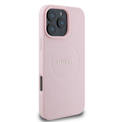 iPhone 16 Pro Kılıf Guess Orjinal Lisanslı M-safe Şarj Özellikli Yazı Logolu Grained Kapak