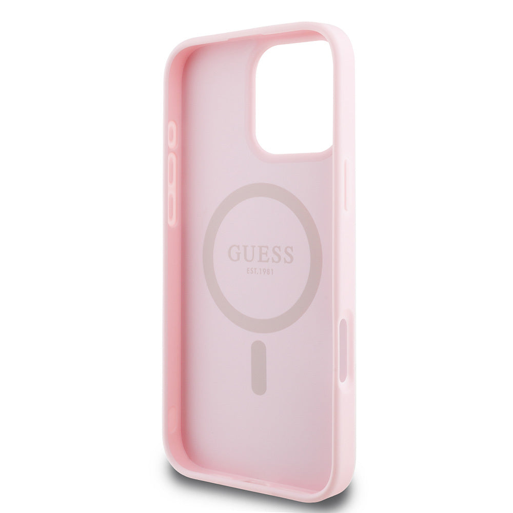 iPhone 16 Pro Kılıf Guess Orjinal Lisanslı M-safe Şarj Özellikli Yazı Logolu Grained Kapak