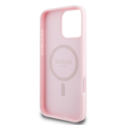 iPhone 16 Pro Kılıf Guess Orjinal Lisanslı M-safe Şarj Özellikli Yazı Logolu Grained Kapak