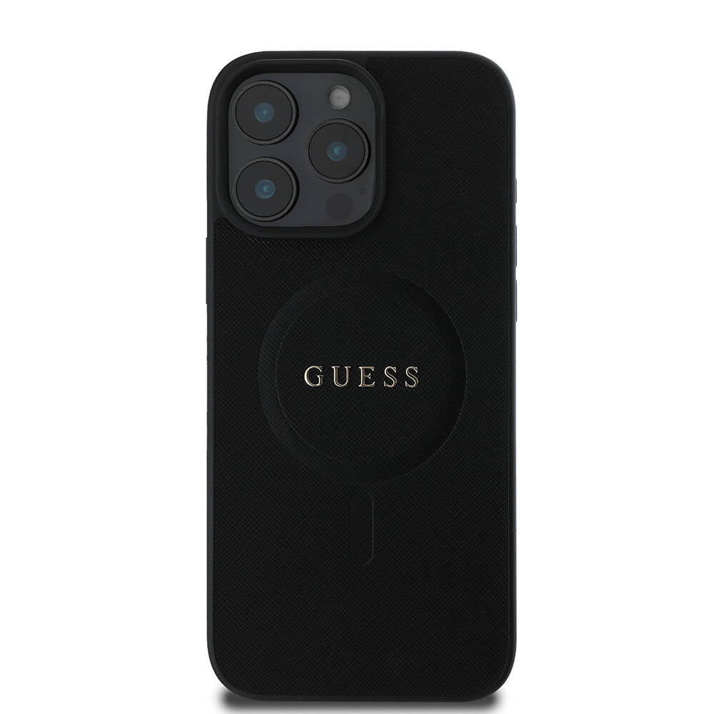 iPhone 16 Pro Kılıf Guess Orjinal Lisanslı M-safe Şarj Özellikli Yazı Logolu Saffiano Classic Kapak