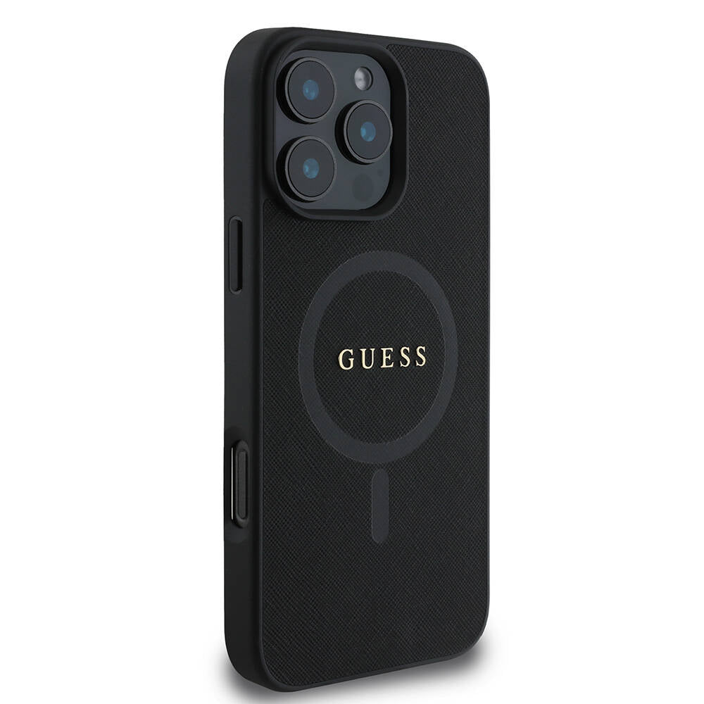 iPhone 16 Pro Kılıf Guess Orjinal Lisanslı M-safe Şarj Özellikli Yazı Logolu Saffiano Classic Kapak