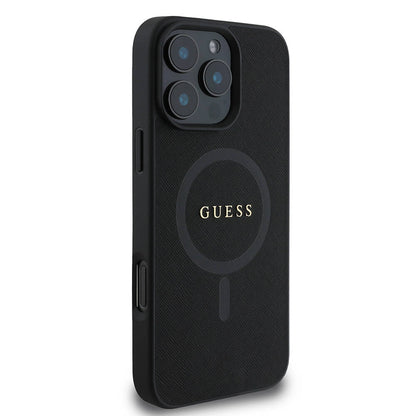 iPhone 16 Pro Kılıf Guess Orjinal Lisanslı M-safe Şarj Özellikli Yazı Logolu Saffiano Classic Kapak