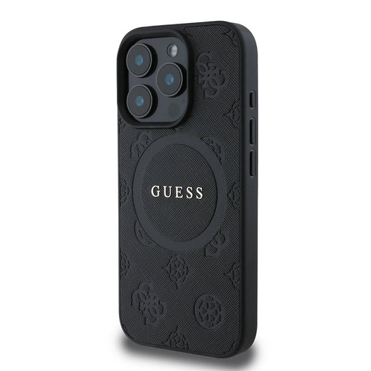 iPhone 16 Pro Kılıf Guess Orjinal Lisanslı M-safe Şarj Özellikli Yazı Logolu Saffiano Peony Kapak