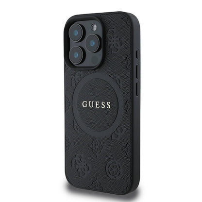 iPhone 16 Pro Kılıf Guess Orjinal Lisanslı M-safe Şarj Özellikli Yazı Logolu Saffiano Peony Kapak