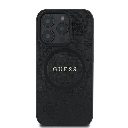 iPhone 16 Pro Kılıf Guess Orjinal Lisanslı M-safe Şarj Özellikli Yazı Logolu Saffiano Peony Kapak