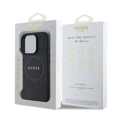 iPhone 16 Pro Kılıf Guess Orjinal Lisanslı M-safe Şarj Özellikli Yazı Logolu Saffiano Peony Kapak