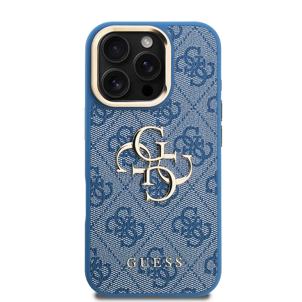 iPhone 16 Pro Kılıf Guess Orjinal Lisanslı PU Deri 4G Desenli Metal Büyük 4G ve Yazı Logolu Kamera Standlı Kapak