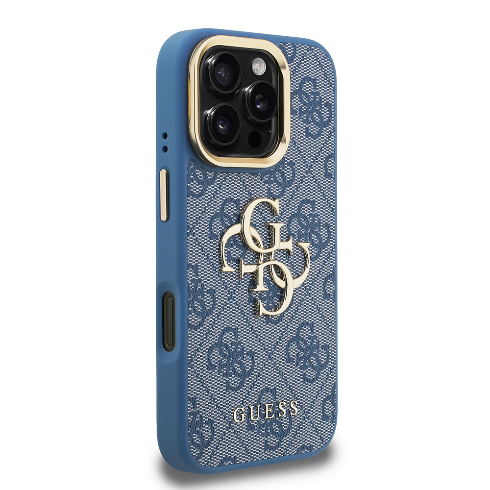 iPhone 16 Pro Kılıf Guess Orjinal Lisanslı PU Deri 4G Desenli Metal Büyük 4G ve Yazı Logolu Kamera Standlı Kapak