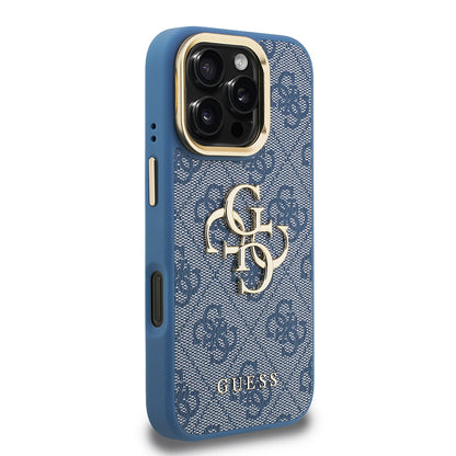 iPhone 16 Pro Kılıf Guess Orjinal Lisanslı PU Deri 4G Desenli Metal Büyük 4G ve Yazı Logolu Kamera Standlı Kapak