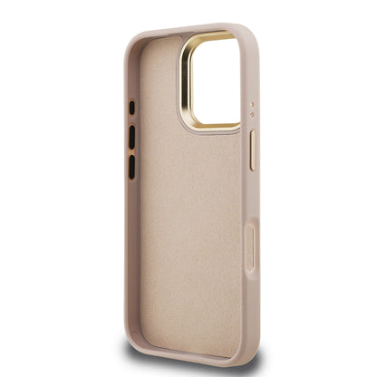 iPhone 16 Pro Kılıf Guess Orjinal Lisanslı PU Deri 4G Desenli Metal Büyük 4G ve Yazı Logolu Kamera Standlı Kapak