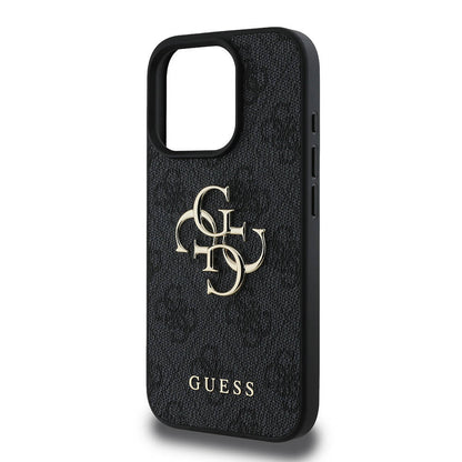 iPhone 16 Pro Kılıf Guess Orjinal Lisanslı PU Deri 4G Desenli Metal Büyük 4G ve Yazı Logolu Kapak