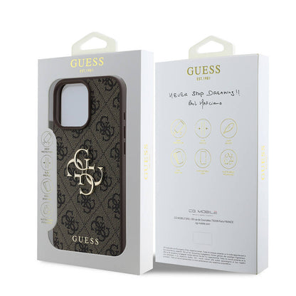 iPhone 16 Pro Kılıf Guess Orjinal Lisanslı PU Deri 4G Desenli Metal Büyük 4G ve Yazı Logolu Kapak