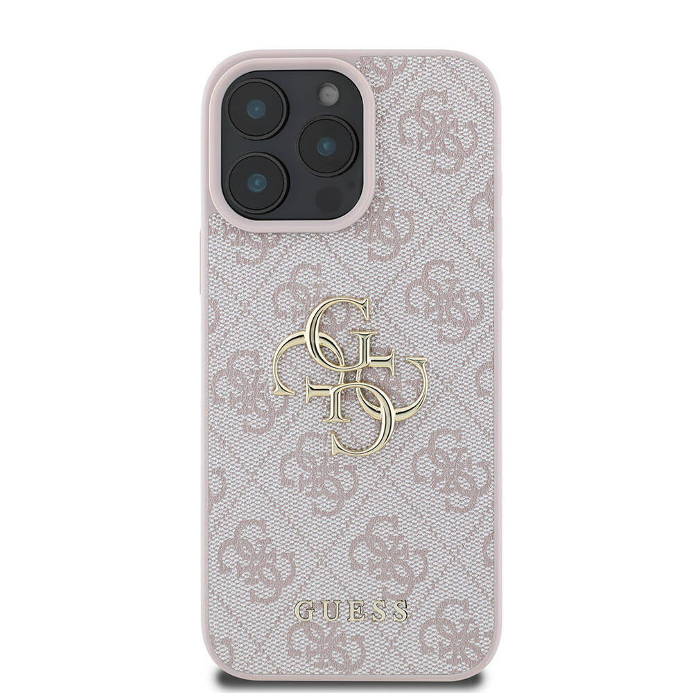 iPhone 16 Pro Kılıf Guess Orjinal Lisanslı PU Deri 4G Desenli Metal Büyük 4G ve Yazı Logolu Kapak