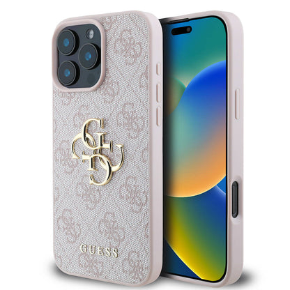 iPhone 16 Pro Kılıf Guess Orjinal Lisanslı PU Deri 4G Desenli Metal Büyük 4G ve Yazı Logolu Kapak