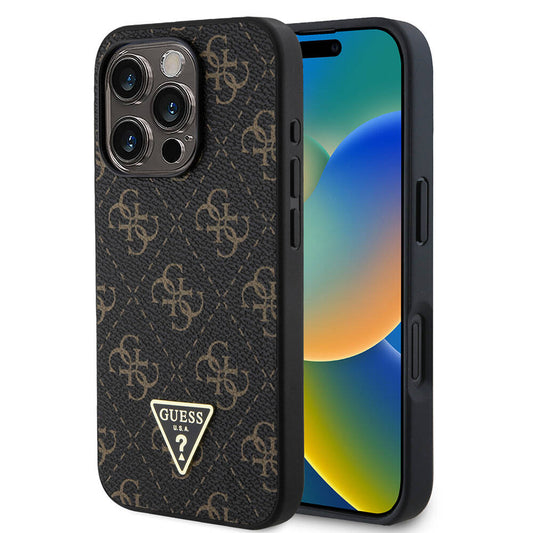 iPhone 16 Pro Kılıf Guess Orjinal Lisanslı PU Deri 4G Desenli Üçgen Logolu Kapak