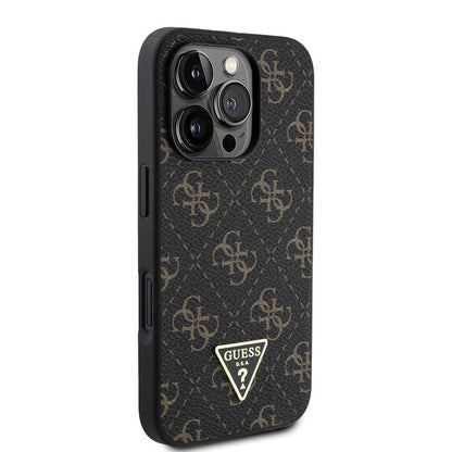 iPhone 16 Pro Kılıf Guess Orjinal Lisanslı PU Deri 4G Desenli Üçgen Logolu Kapak