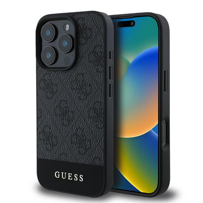 iPhone 16 Pro Kılıf Guess Orjinal Lisanslı PU Deri Şerit Logo Dizaynlı Kapak