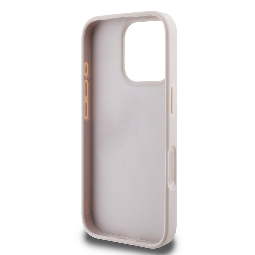 iPhone 16 Pro Kılıf Guess Orjinal Lisanslı PU Deri Taşlı Metal Üçgen Logolu Çapraz Vücut Askılı 4G Desenli Kapak