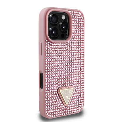 iPhone 16 Pro Kılıf Guess Orjinal Lisanslı Taşlı Arka Yüzey Üçgen Logolu Kapak