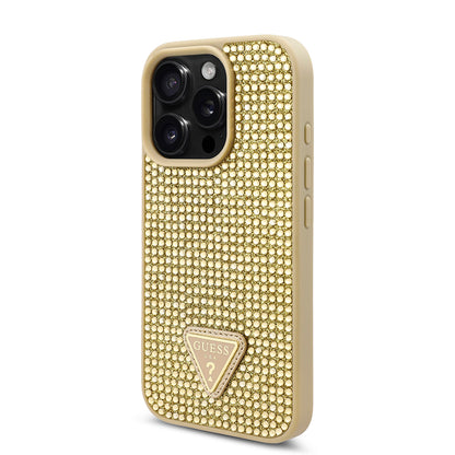 iPhone 16 Pro Kılıf Guess Orjinal Lisanslı Taşlı Arka Yüzey Üçgen Logolu Kapak