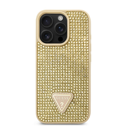 iPhone 16 Pro Kılıf Guess Orjinal Lisanslı Taşlı Arka Yüzey Üçgen Logolu Kapak