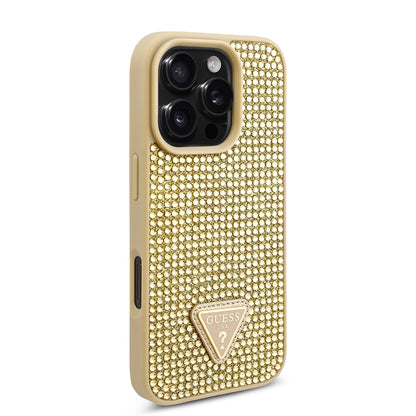 iPhone 16 Pro Kılıf Guess Orjinal Lisanslı Taşlı Arka Yüzey Üçgen Logolu Kapak