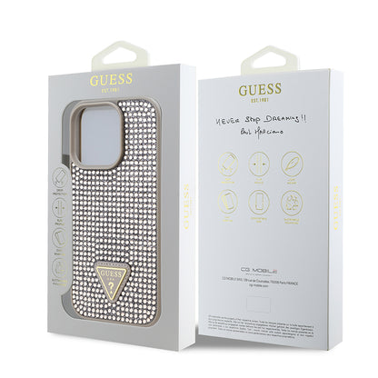 iPhone 16 Pro Kılıf Guess Orjinal Lisanslı Taşlı Arka Yüzey Üçgen Logolu Kapak