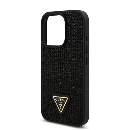 iPhone 16 Pro Kılıf Guess Orjinal Lisanslı Taşlı Arka Yüzey Üçgen Logolu Kapak