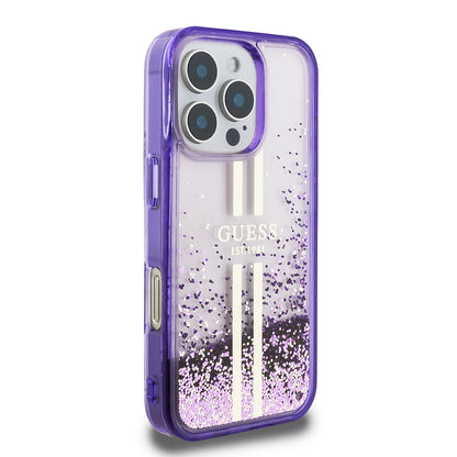 iPhone 16 Pro Kılıf Guess Orjinal Lisanslı Transparan Sıvılı Simli Altın Çizgili Kapak