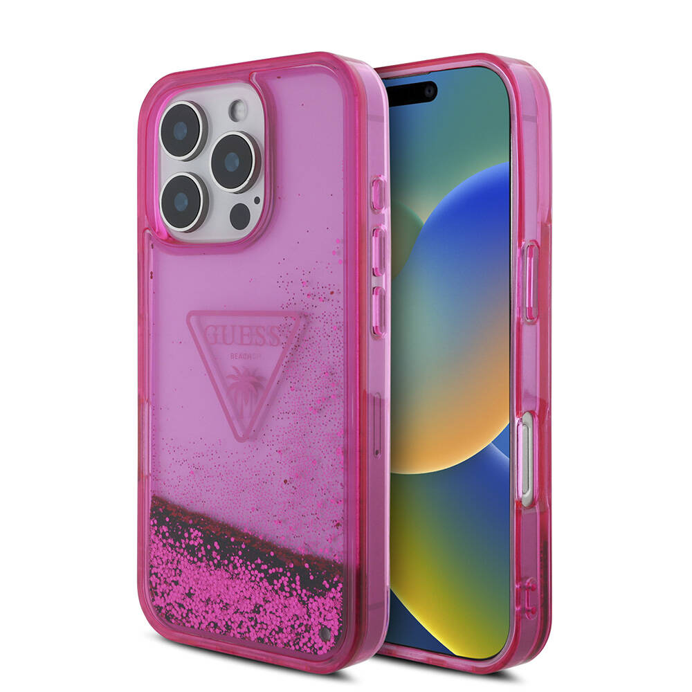 iPhone 16 Pro Kılıf Guess Orjinal Lisanslı Transparan Sıvılı Simli Dizayn Kapak