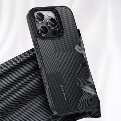 iPhone 16 Pro Kılıf Karbon Fiber M-safe Şarj Özellikli Kamera Kontrol Butonlu Benks Hybrid ArmorPro Montage Kevlar Kapak