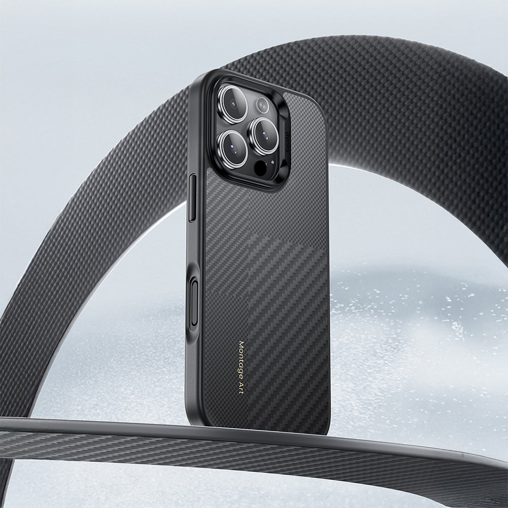 iPhone 16 Pro Kılıf Karbon Fiber M-safe Şarj Özellikli Kamera Kontrol Butonlu Benks Hybrid ArmorPro Montage Kevlar Kapak