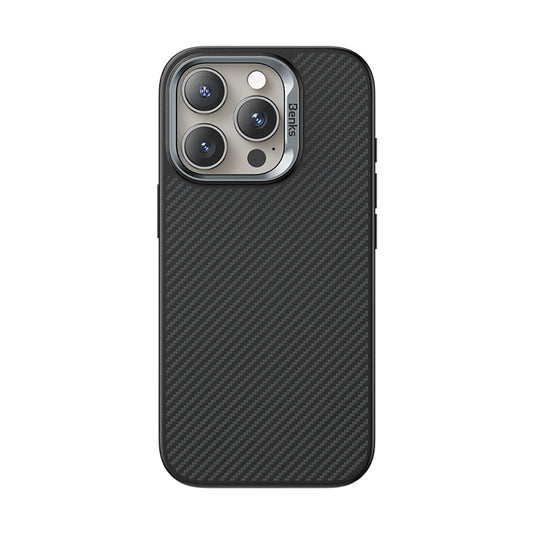 iPhone 16 Pro Kılıf Karbon Fiber M-safe Şarj Özellikli Kamerra Kontrol Butonlu Benks Hybrid ArmorPro 600D Kevlar Kapak